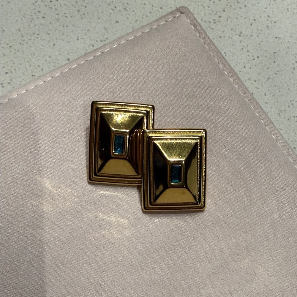 Vintage Gold and Blue Geometric Earrings